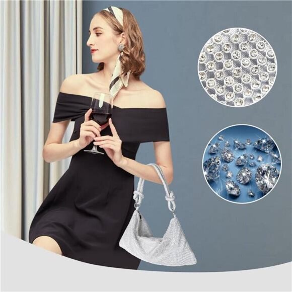Rhinestone Purse for Women Sparkly Evening Handbag Bling Bag Shiny Silver Clutch - Picture 7 of 7